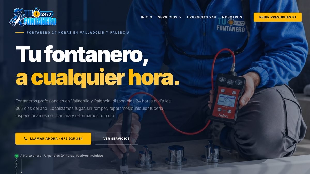 Web de Tu Fontanero 24/7, fontaneros de urgencia en Valladolid y Palencia