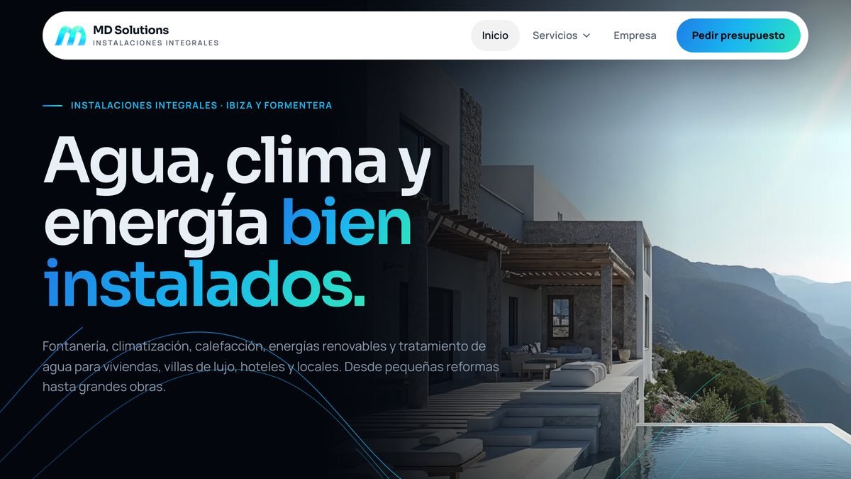 Web de MD Solutions, instalaciones de fontanería, climatización y calefacción en Ibiza y Formentera